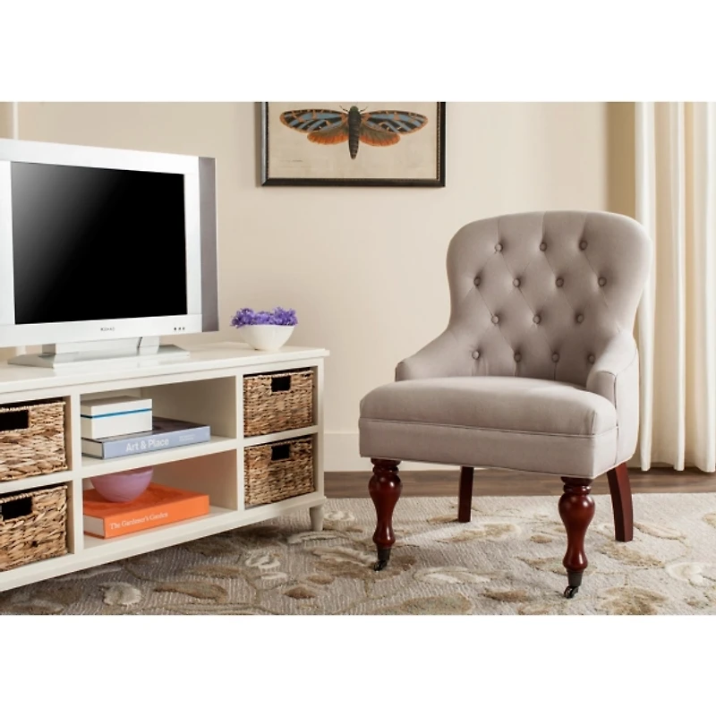 Taupe Linen Diamond Tufted Accent Chair