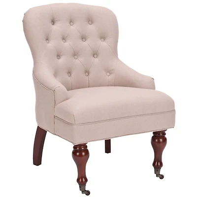 Taupe Linen Diamond Tufted Accent Chair