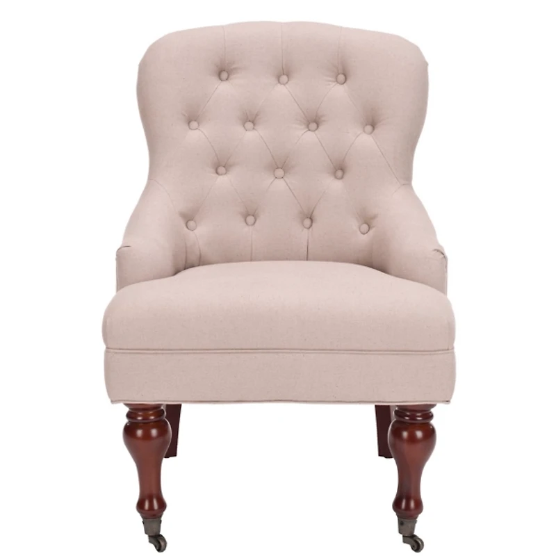 Taupe Linen Diamond Tufted Accent Chair