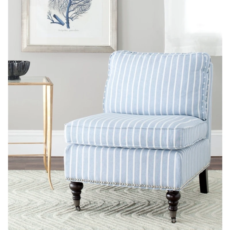 Blue Striped Linen Randi Slipper Accent Chair