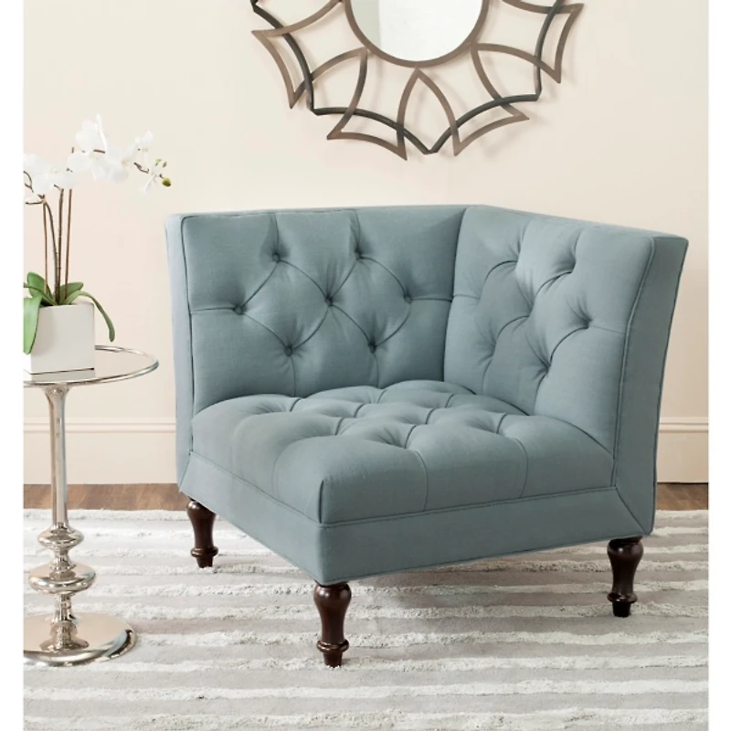 Blue Tufted Corner Accent Chair