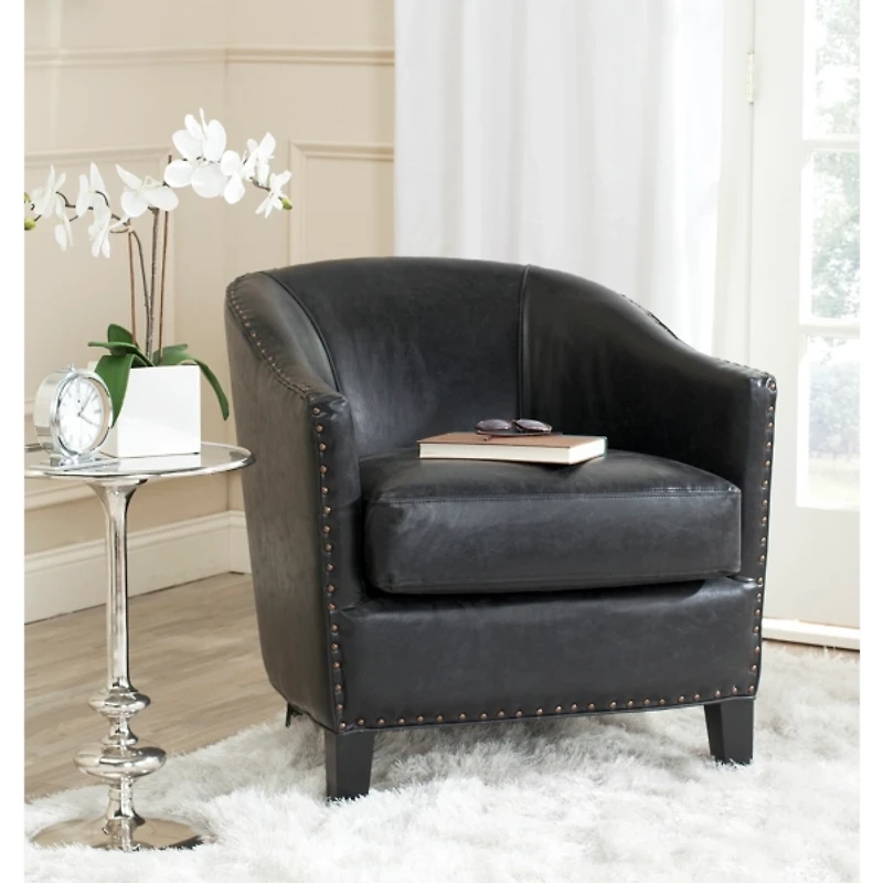 Black Faux Leather Evan Accent Chair