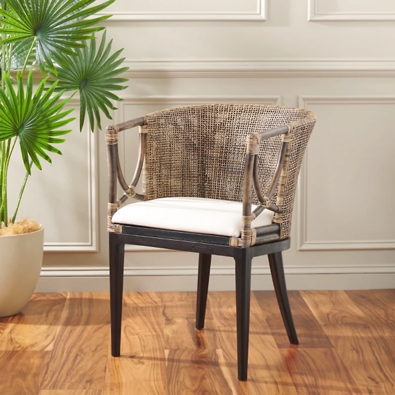 Vana Woven Rattan and Wood Accent Chair