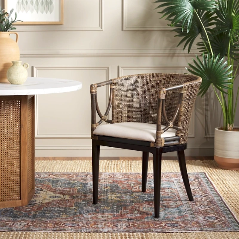 Vana Woven Rattan and Wood Accent Chair