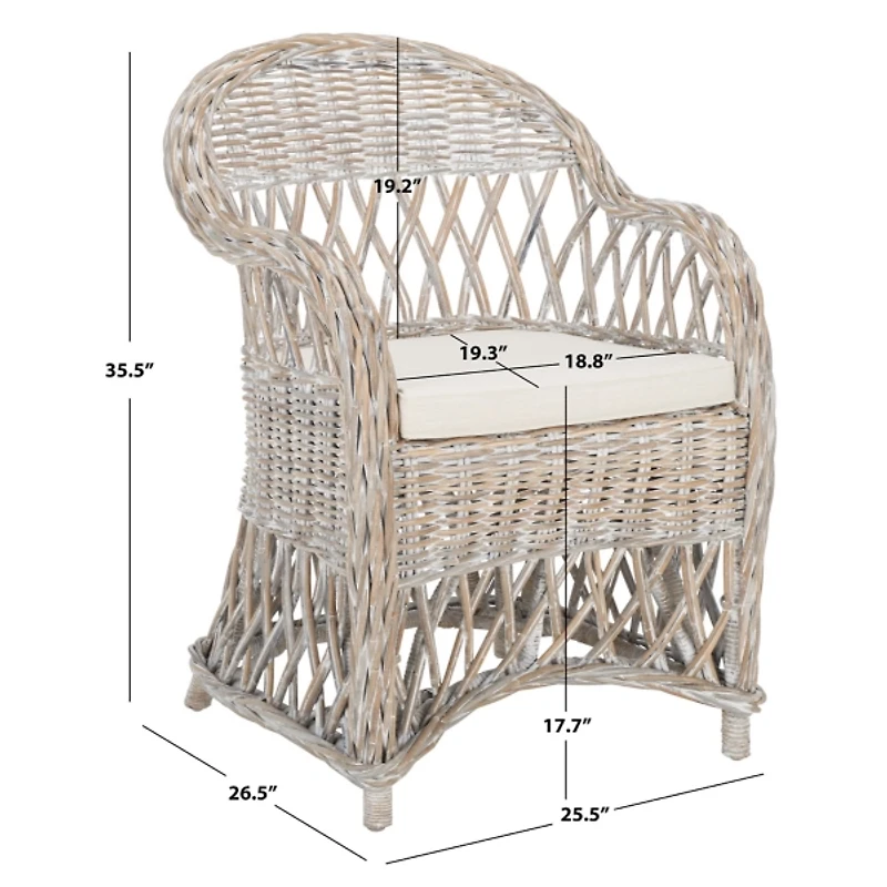 Whitewash Rattan Wicker Club Accent Chair