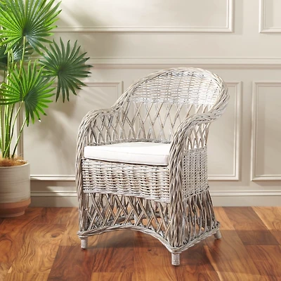 Whitewash Rattan Wicker Club Accent Chair
