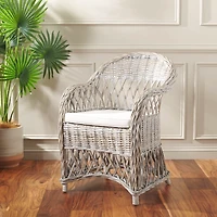 Whitewash Rattan Wicker Club Accent Chair