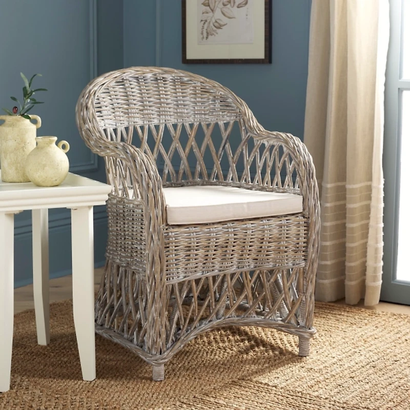 Whitewash Rattan Wicker Club Accent Chair