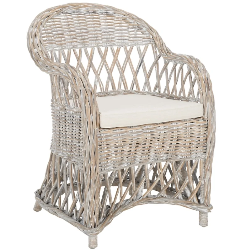 Whitewash Rattan Wicker Club Accent Chair