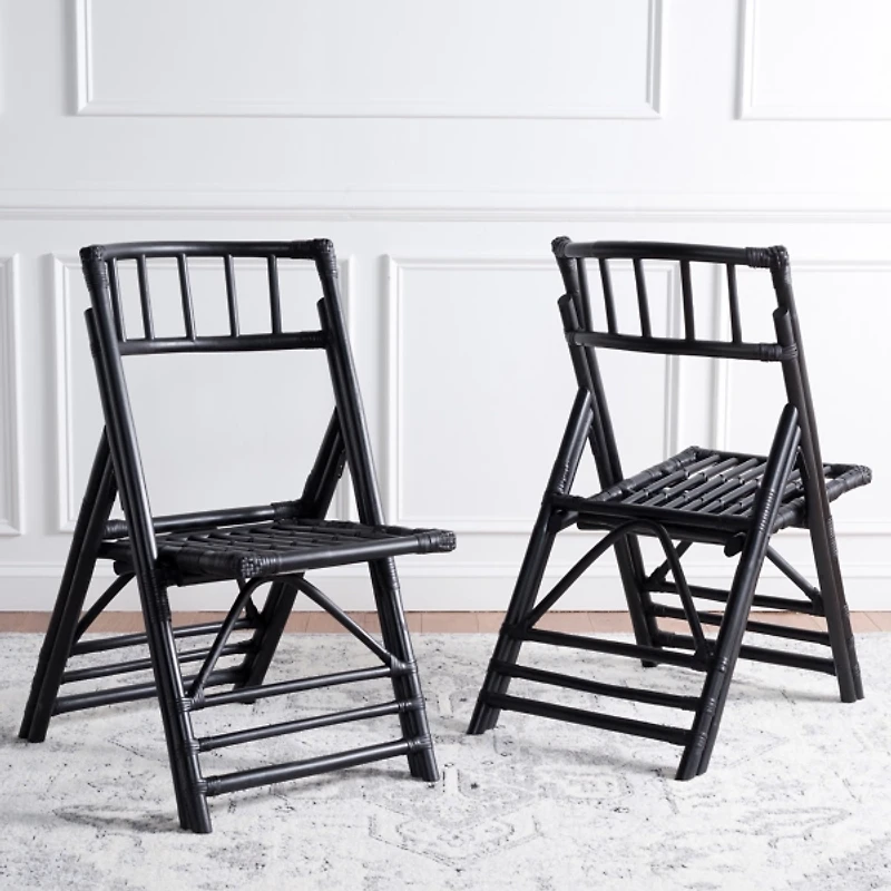 Black Rattan Maya Folding Chairs, Set of 2