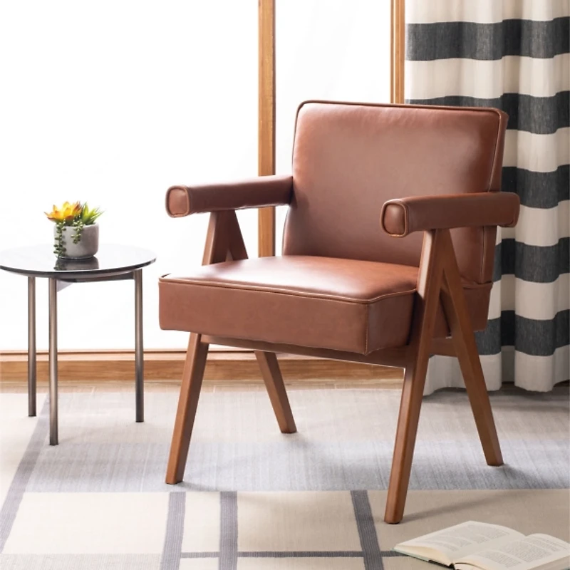 Cognac Faux Leather Mid-Century Kate Accent Chair