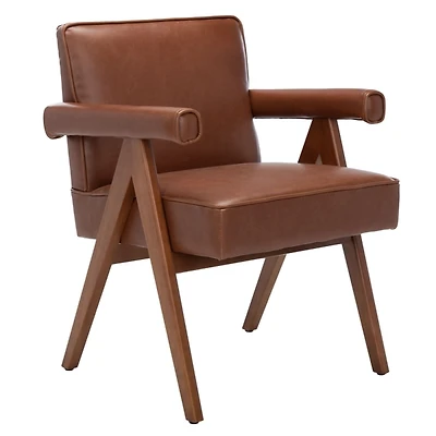 Cognac Faux Leather Mid-Century Kate Accent Chair