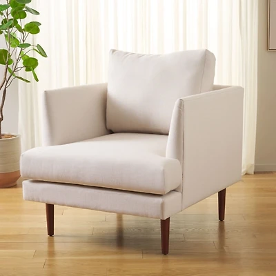 Bone White Linen & Walnut Lulu Accent Chair