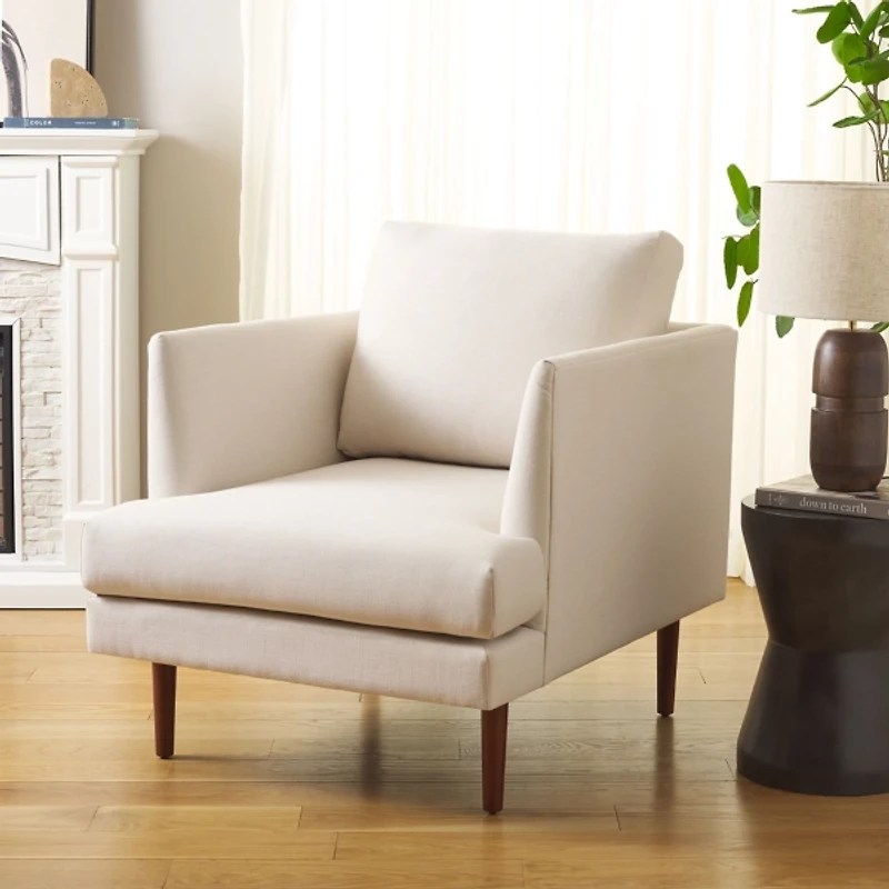 Bone White Linen & Walnut Lulu Accent Chair