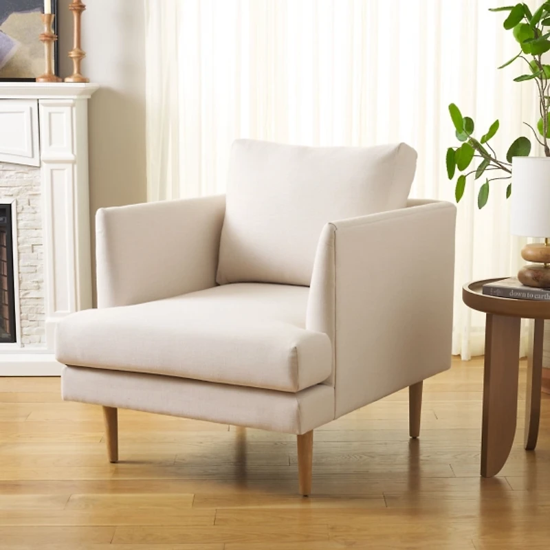 Bone White Linen & Natural Lulu Accent Chair