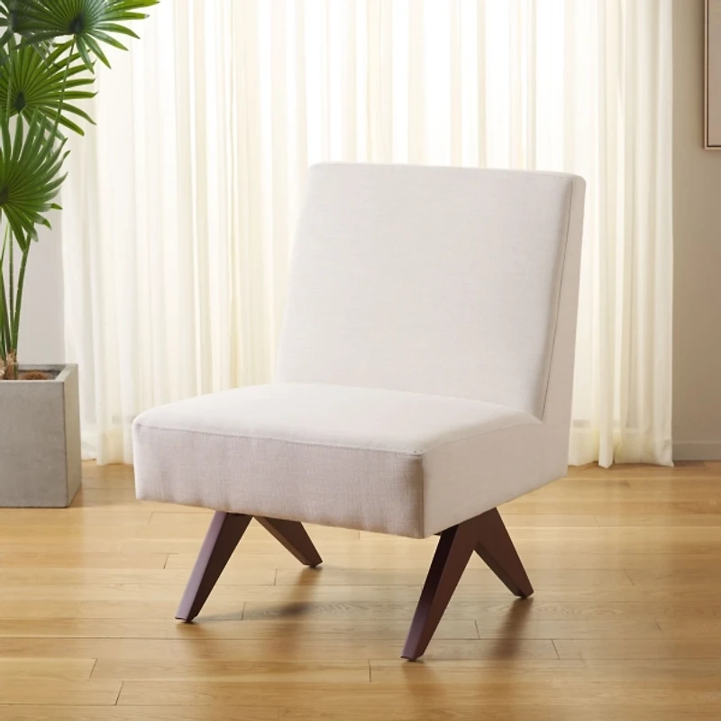 Bone White Linen & Walnut Olivia Accent Chair