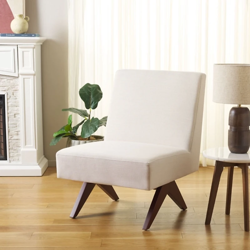 Bone White Linen & Walnut Olivia Accent Chair