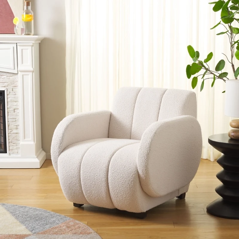 Ivory Boucle Modern Armchair