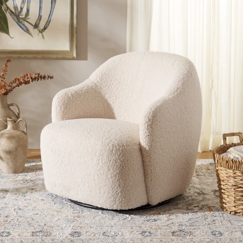 Cream Sherpa Cecilie Swivel Accent Chair