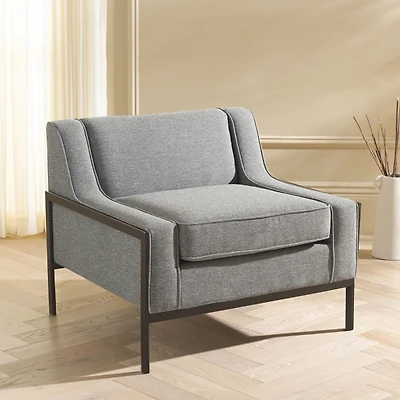 Adua Gray Upholstered and Black Metal Armchair