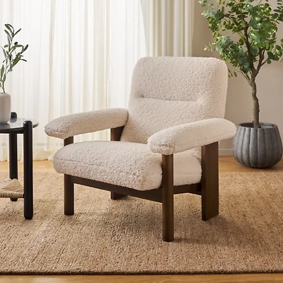 Cream Sherpa Atwell Walnut Armchair