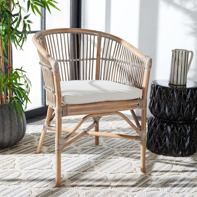Graywash Rattan Millie Coastal Accent Chair