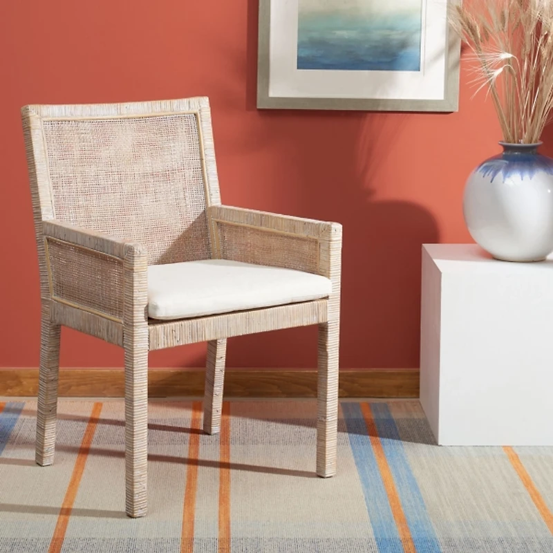 Whitewash Cane and Mango Wood Rayan Accent Chair