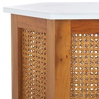 Brown Rattan and Faux Marble Sophie Accent Table