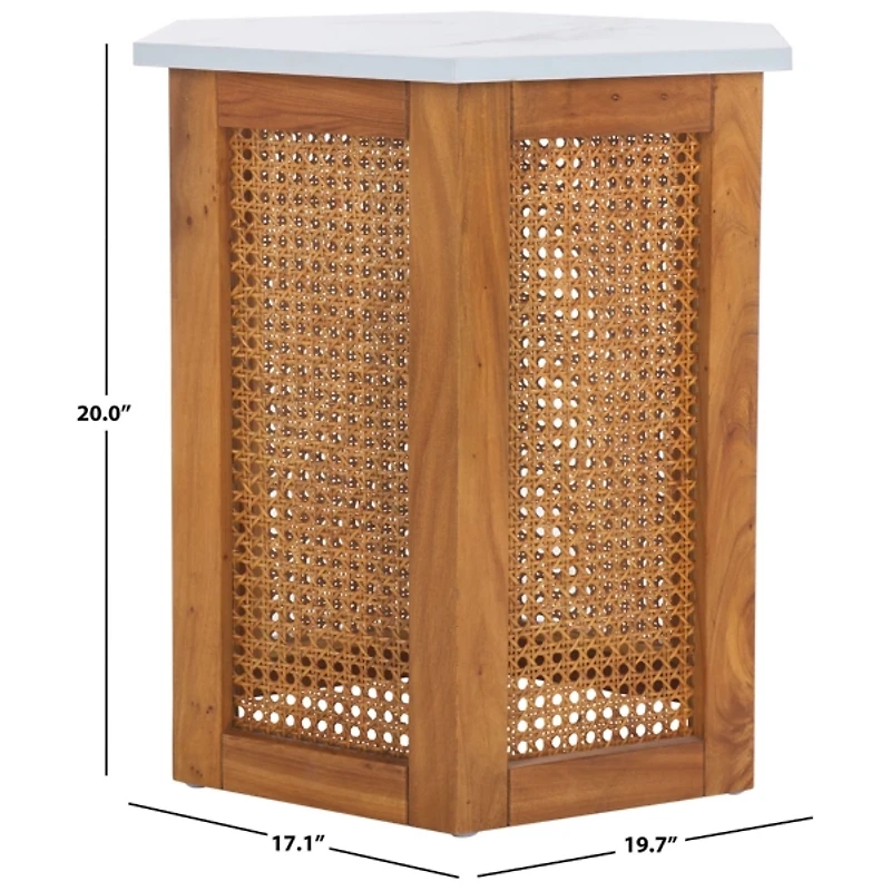 Brown Rattan and Faux Marble Sophie Accent Table