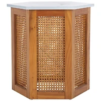 Brown Rattan and Faux Marble Sophie Accent Table