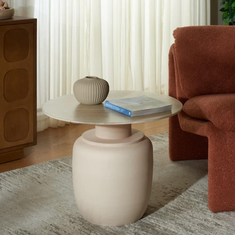 Beige Ceramic Bella Modern Accent Table