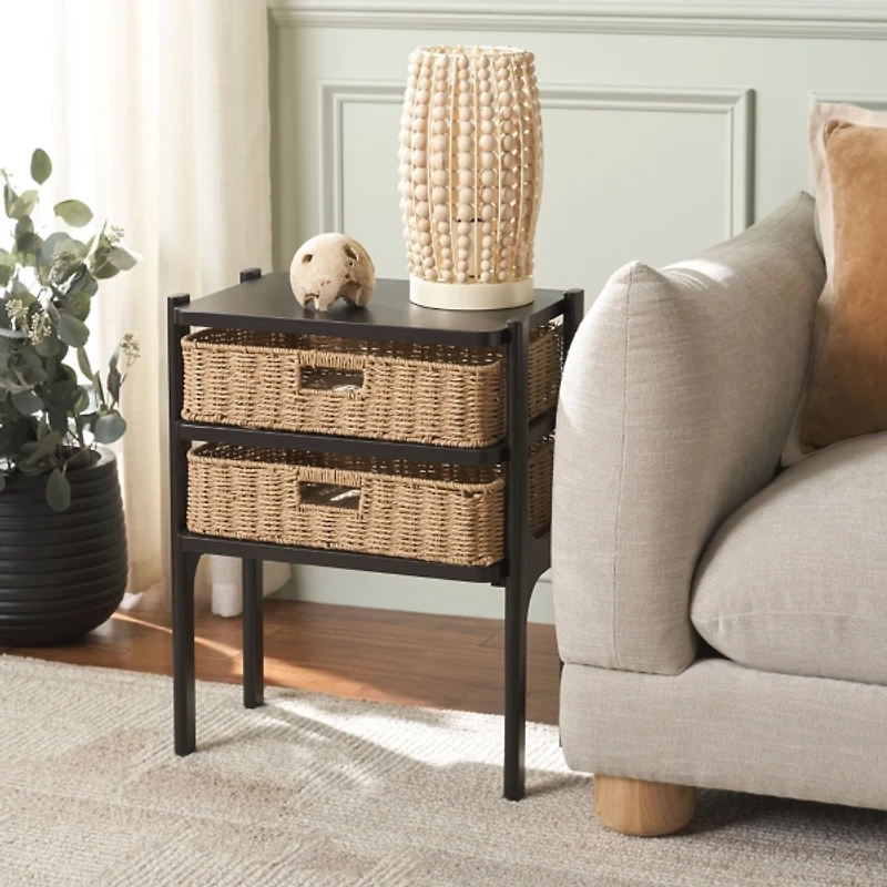Dark Brown Woven 2-Drawer Rosa Accent Table