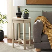 Beige Round Wood Lenora Accent Table