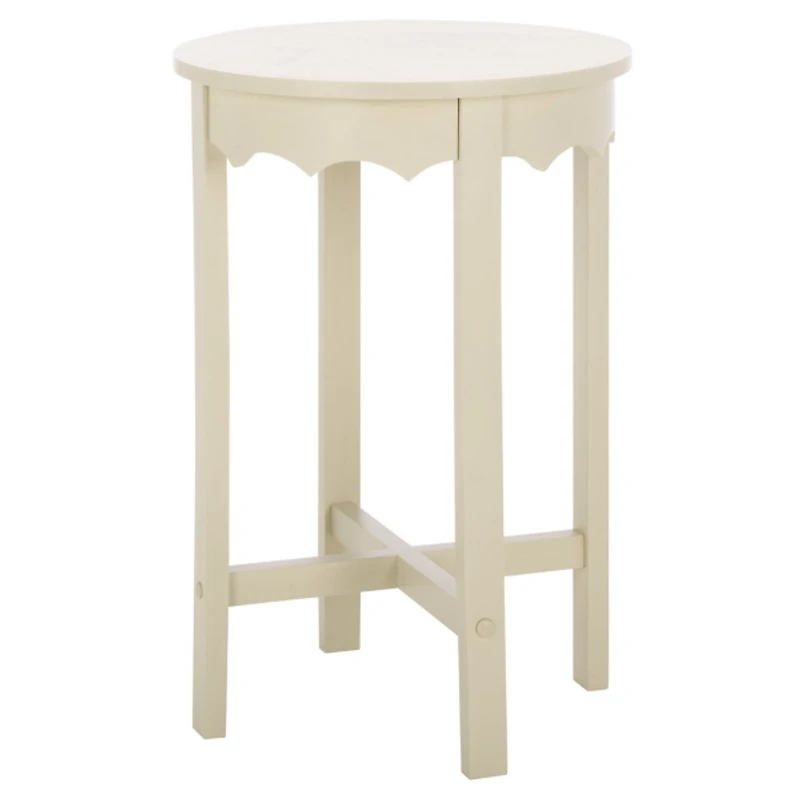 Beige Round Wood Lenora Accent Table