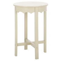 Beige Round Wood Lenora Accent Table