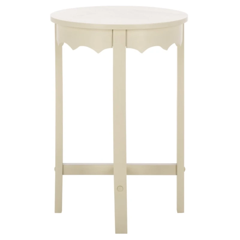 Beige Round Wood Lenora Accent Table