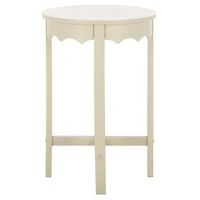 Beige Round Wood Lenora Accent Table