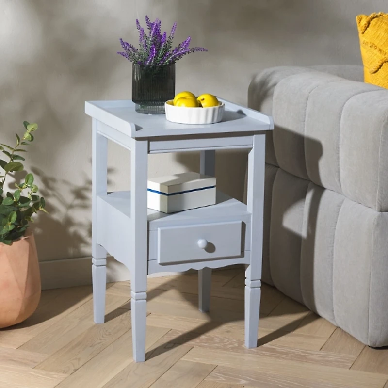 Sky Blue Wood Single Drawer Adelaide End Table