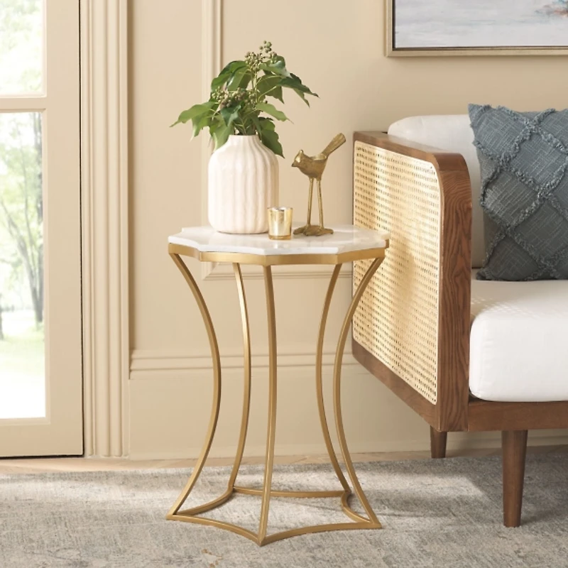 White Marble Star Gold Accent Table