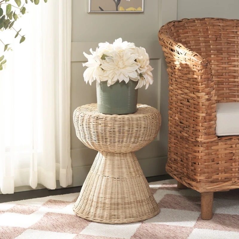 Natural Rattan Woven Coastal Accent Table