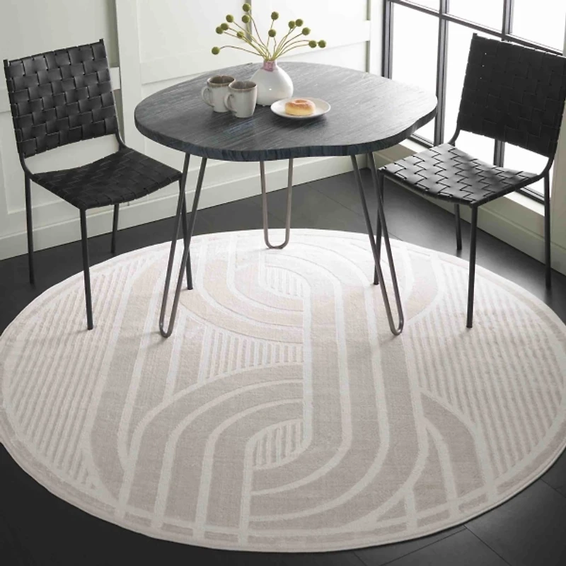 Ivory Onne Contemporary Round Area Rug, 6x6