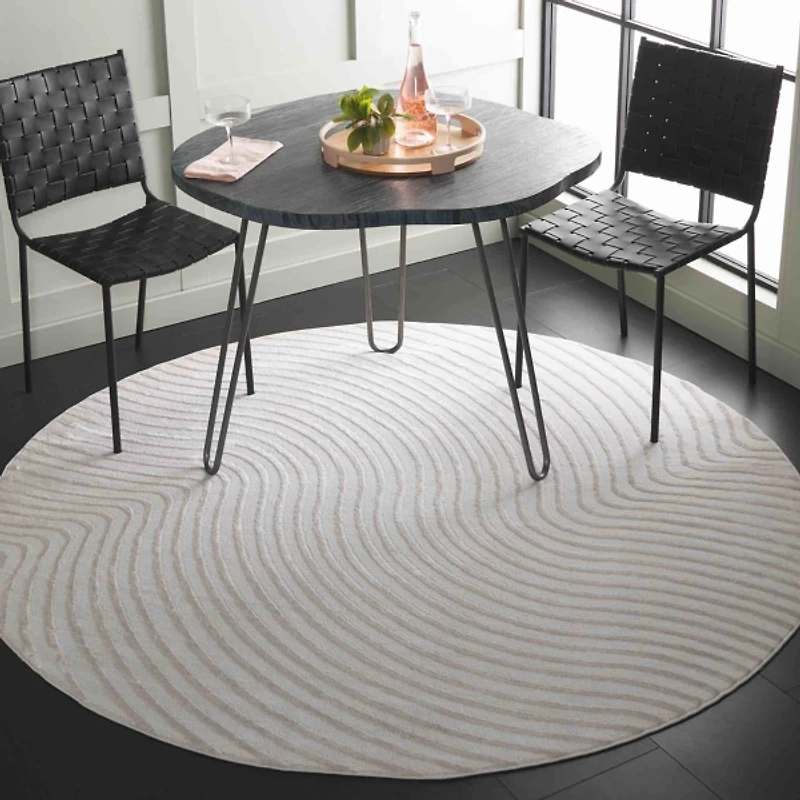 Ivory Mirlinda Contemporary Round Area Rug, 4x4