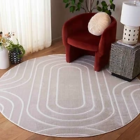 Beige Elselore Contemporary Round Area Rug, 6x6