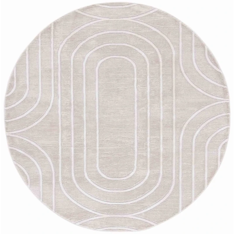 Beige Elselore Contemporary Round Area Rug, 6x6