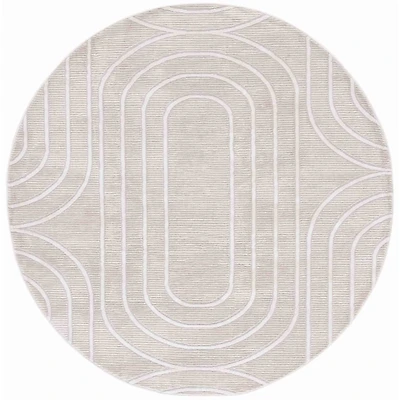 Beige Elselore Contemporary Round Area Rug, 6x6