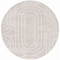 Beige Elselore Contemporary Round Area Rug, 6x6