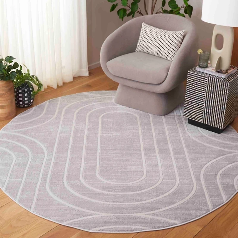 Gray Elselore Contemporary Round Area Rug, 6x6