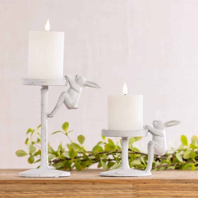 White Metal Bunny Candle Holders, Set of 2
