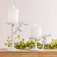 White Metal Bunny Candle Holders, Set of 2