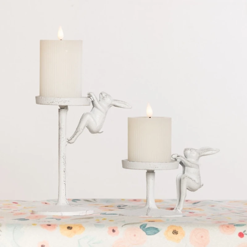 White Metal Bunny Candle Holders, Set of 2